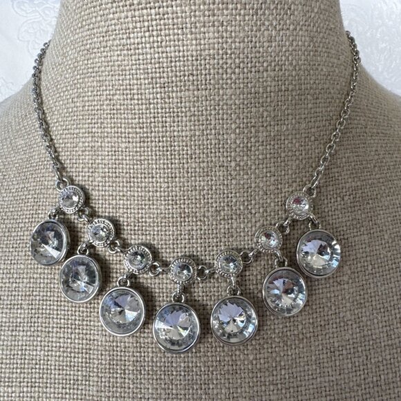 APT 9 Silver Tone Short CZ Statement Necklace Earring Set 2 PC Party Prom NEW - Picture 9 of 16